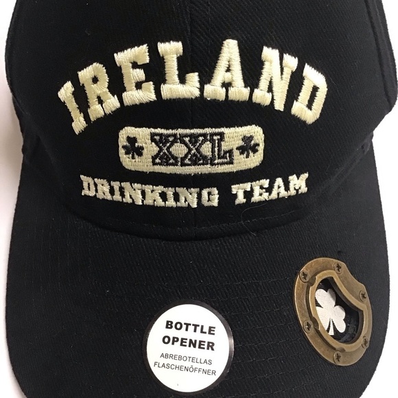 NEW Ireland XXL Drinking Team Black Strapback Cap Bottle Opener 100% Cotton Hat - Picture 10 of 13